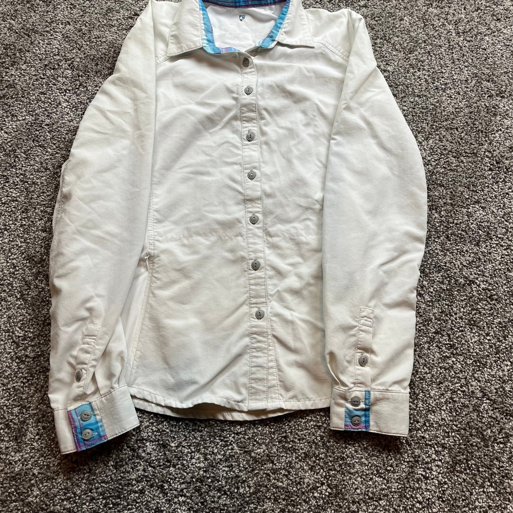 Kuhl Shirt Womens S Button‎ Up Long Sleeve Beige Outdoor Hiking zip pocket